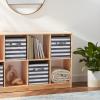 imageAmazon Basics Cube Organizer Storage Bins Handles Collapsible Fabric Pack of 6 105quotx105quotx11quot NavyWhite Light Grey Stripe