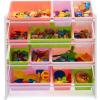 imageAmazon Basics Kids Toy Storage Organizer With 12 Plastic Bins Natural Wood With Bright Bins 109quot D x 336quot W x 311quot HWhite Wood With Pink Bins