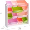 imageAmazon Basics Kids Toy Storage Organizer With 12 Plastic Bins Natural Wood With Bright Bins 109quot D x 336quot W x 311quot HWhite Wood With Pink Bins