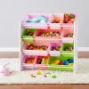 imageAmazon Basics Kids Toy Storage Organizer With 12 Plastic Bins Natural Wood With Bright Bins 109quot D x 336quot W x 311quot HWhite Wood With Pink Bins