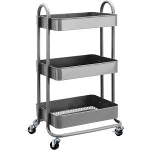 imageAmazon Basics 3Tier Rolling Utility or Kitchen Cart Lockable Wheels Multifunctional Storage WhiteCharcoal