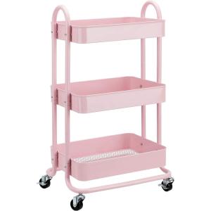 imageAmazon Basics 3Tier Rolling Utility or Kitchen Cart Lockable Wheels Multifunctional Storage WhiteDusty Pink