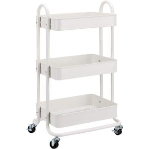 imageAmazon Basics 3Tier Rolling Utility or Kitchen Cart Lockable Wheels Multifunctional Storage WhiteWhite