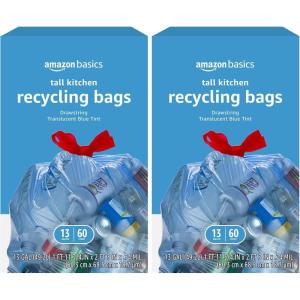 imageAmazon Basics Blue Recycling Trash Bags Unscented 13 Gallon 60 count Pack of 160 Count Pack of 2