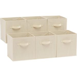 imageAmazon Basics Cube Organizer Storage Bins Handles Collapsible Fabric Pack of 6 105quotx105quotx11quot NavyBeige