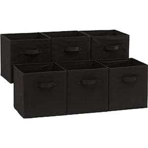 imageAmazon Basics Cube Organizer Storage Bins Handles Collapsible Fabric Pack of 6 105quotx105quotx11quot NavyBlack
