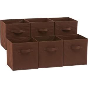 imageAmazon Basics Cube Organizer Storage Bins Handles Collapsible Fabric Pack of 6 105quotx105quotx11quot NavyBrown