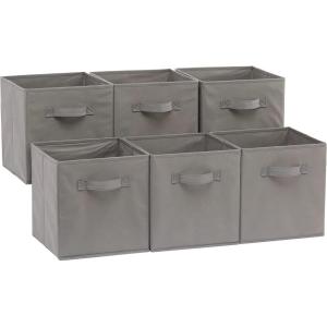 imageAmazon Basics Cube Organizer Storage Bins Handles Collapsible Fabric Pack of 6 105quotx105quotx11quot NavyGray