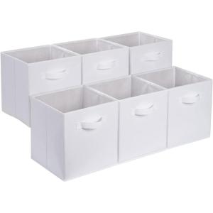 imageAmazon Basics Cube Organizer Storage Bins Handles Collapsible Fabric Pack of 6 105quotx105quotx11quot NavyWhite