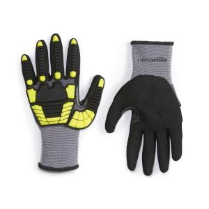 imageAmazon Basics Cut Level A1 Abrasion ANSI Level A4 Impact Protection Gloves with Touch Screen Friendly 15G Sandy Nitrile Palm Pack of 120 Pairs Yellow Size XXSmallXXLarge
