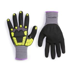 imageAmazon Basics Cut Level A1 Abrasion ANSI Level A4 Impact Protection Gloves with Touch Screen Friendly 15G Sandy Nitrile Palm Pack of 120 Pairs Yellow Size XXSmall3XLarge