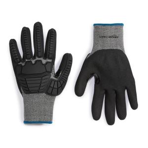 imageAmazon Basics Cut Level A2 Abrasion ANSI Level A4 Impact Protection Gloves with Touch Screen Friendly 15G Sandy Nitrile Palm Pack of 100 Pairs Black Size XXSmallMedium