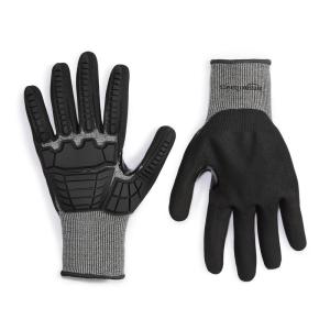 imageAmazon Basics Cut Level A2 Abrasion ANSI Level A4 Impact Protection Gloves with Touch Screen Friendly 15G Sandy Nitrile Palm Pack of 100 Pairs Black Size XXSmallXXLarge