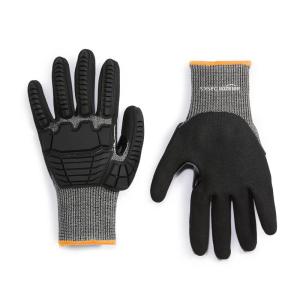 imageAmazon Basics Cut Level A2 Abrasion ANSI Level A4 Impact Protection Gloves with Touch Screen Friendly 15G Sandy Nitrile Palm Pack of 100 Pairs Black Size XXSmallXXXS