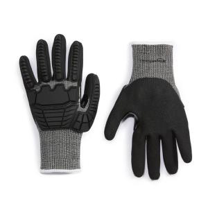 imageAmazon Basics Cut Level A2 Abrasion ANSI Level A4 Impact Protection Gloves with Touch Screen Friendly 15G Sandy Nitrile Palm Pack of 100 Pairs Black Size XXSmallXSmall