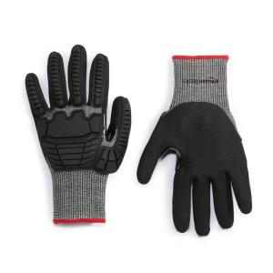 imageAmazon Basics Cut Level A2 Abrasion ANSI Level A4 Impact Protection Gloves with Touch Screen Friendly 15G Sandy Nitrile Palm Pack of 100 Pairs Black Size XXSmallXXSmall