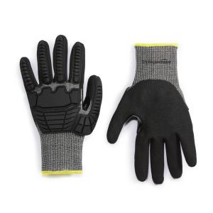 imageAmazon Basics Cut Level A2 Abrasion ANSI Level A4 Impact Protection Gloves with Touch Screen Friendly 15G Sandy Nitrile Palm Pack of 100 Pairs Black Size XXSmallSmall