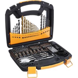 imageAmazon Basics Drill ampamp Driver Multi Bit Set Alloy Steel Wood Straight Drill Bits for Metal Wood Plastic Masonry with Storage Case 100Piece
