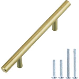 imageAmazon Basics Euro Bar Cabinet Handle 12inch Diameter 538 in Length 3 in Hole Center Flat Black Pack of 10 AB1500FB10Golden Champagne