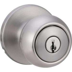 imageAmazon Basics Exterior Door Knob With Lock Coastal Matte BlackSatin Nickel