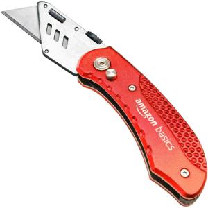 imageAmazon Basics Folding Utility Knife Lightweight Aluminum Body RedRed