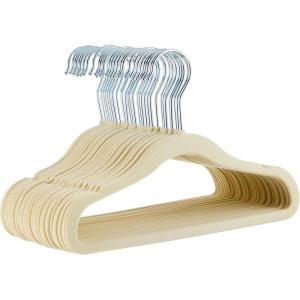 imageAmazon Basics Kids Velvet NonSlip Clothes Hangers for Infant and Toddler 116 in for baby clothes Pack of 50 BlushBeige