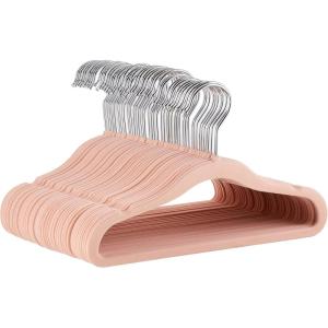 imageAmazon Basics Kids Velvet NonSlip Clothes Hangers for Infant and Toddler 116 in for baby clothes Pack of 50 BlushBlush