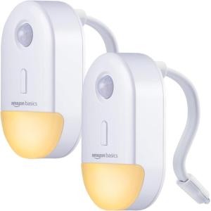 imageAmazon Basics LED Puck Lights Color Changing Battery Operated IR Remote 40 Lumens 2 Pack Wireless Stick on Lights Under Cabinet Lighting Ideal for Closets and More WhiteNight Light