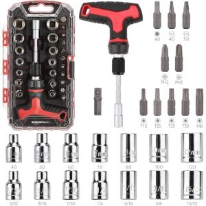 imageAmazon Basics Magnetic Ratcheting Wrench and Electronics Precision Screwdriver Set 73 count Pack of 1 BlackRedSilver27Piece