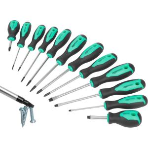 imageAmazon Basics Magnetic Screwdrivers Set Includes Phillips Slotted Torx Square and Stubby Screwdrivers 12Piece Hand Tools Set TurquoiseTurquoise