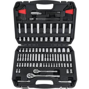 imageAmazon Basics Mechanics Socket Tool Set With Case SAE and Metric Sizes 201PieceBlack  Silver