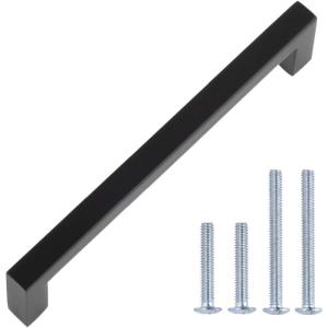imageAmazon Basics Modern Square Cabinet Pull Handle 539inch Length 5inch Hole Center Golden Champagne 10packFlat Black