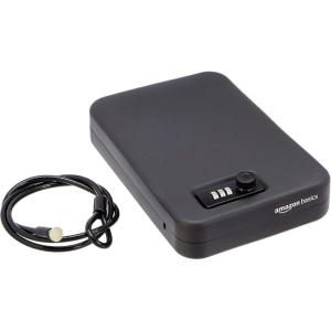 imageAmazon Basics Portable Security Case Lock Box Safe Small Lock Box with Code for College Dorm Room Home Combination Lock XL BlackXL