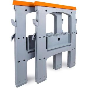 imageAmazon Basics Rectangular Folding Sawhorse  Set of 2 900 Pound Capacity Orange and Grey