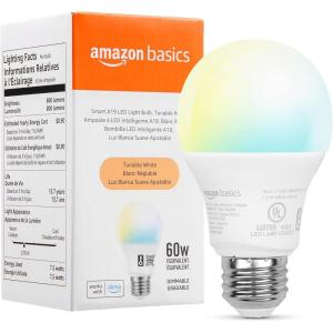 imageAmazon Basics Smart A19 LED Light Bulb Color Changing 9W 60W Equivalent 800LM Works with Alexa Only 24 GHz WiFi No Hub Required 1 PackTunable White With Adjustable Schedule