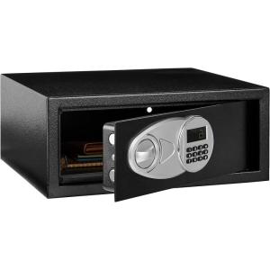 imageAmazon Basics Steel Security Safe and Lock Box with Programmable Electronic Keypad for Valuables Cash Jewelry Documents Black 1 Cubic Foot 169x146x91inches WxDxH07 Cubic Feet
