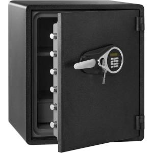 imageAmazon Basics Steel Security Safe and Lock Box with Programmable Electronic Keypad for Valuables Cash Jewelry Documents Black 1 Cubic Foot 169x146x91inches WxDxHFireproof and Waterproof  213 cubic feet