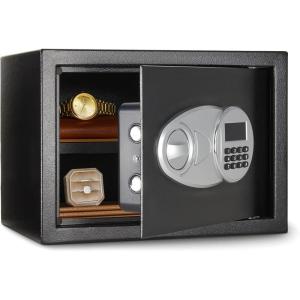 imageAmazon Basics Steel Security Safe and Lock Box with Programmable Electronic Keypad for Valuables Cash Jewelry Documents Black 1 Cubic Foot 169x146x91inches WxDxH05 Cubic Feet