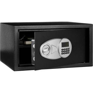imageAmazon Basics Steel Security Safe and Lock Box with Programmable Electronic Keypad for Valuables Cash Jewelry Documents Black 1 Cubic Foot 169x146x91inches WxDxH1 Cubic Feet