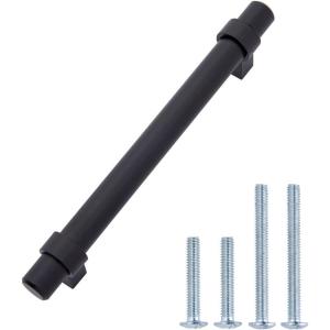 imageAmazon Basics Straight Bar Cabinet Handle 663inch Length 5inch Hole Center Flat Black 10PackFlat Black