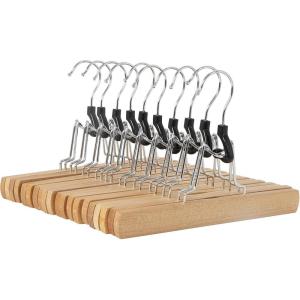 imageAmazon Basics Sturdy Wooden Pants Hangers  Natural 10PackNatural