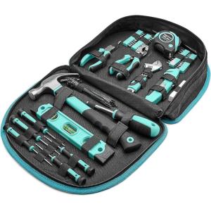imageAmazon Basics Tool Set With Easy Carrying Round Pouch 104Piece Turquoise 144 x 114 x 3 inchesTurquoise