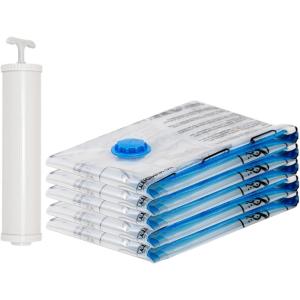 imageAmazon Basics Vacuum Compression Space Saving Storage Bags with Hand Pump for Clothes Packing Pack of 15 Multiple Sizes WhiteLarge