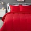 imageAmazon Basics 3 Piece Microfiber Kids Comforter and Pillow Sham Set FullQueen Red SolidRed