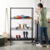 imageAmazon Basics 3Shelf Adjustable Heavy Duty Storage Shelving Unit on 2 PP Plastic Wheel Casters Metal Organizer Wire Rack 232quot L x 134quot W x 3275quot H ChromeBlack
