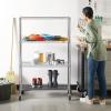 imageAmazon Basics 3Shelf Adjustable Heavy Duty Storage Shelving Unit on 2 PP Plastic Wheel Casters Metal Organizer Wire Rack 232quot L x 134quot W x 3275quot H ChromeChrome