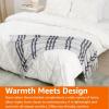 imageAmazon Basics Chunky Cable Knit Throw Blanket for Couch Sofa Bed Lightweight Soft Cozy Sage Green 50quotx 60quotLight Grey With Blue Stripes