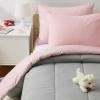imageAmazon Basics Kids 3 Piece Cotton Reversible Comforter Set with Sham USTCP Certified Cotton FullQueen Unicorns and RainbowsCandy Pink and Grey