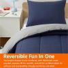 imageAmazon Basics Kids 3 Piece Cotton Reversible Comforter Set with Sham USTCP Certified Cotton FullQueen Unicorns and RainbowsNavy Blue and Grey