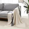 imageAmazon Basics Chunky Cable Knit Throw Blanket for Couch Sofa Bed Lightweight Soft Cozy Sage Green 50quotx 60quotIvory With Blue Crosscheck Pattern